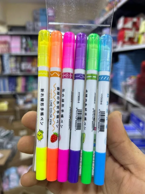 صورة 2 — طقم 6 قلم تسطير + هاى لايتر